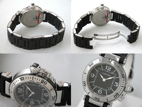 カルティエスーパーコピーCartier パシャ W3140003 シータイマー レディ ブラックラバーブレス シルバー