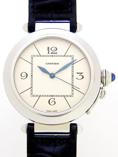 カルティエ Cartier パシャ W3107255 42mm ＳＳ ブラック皮  ホワイト