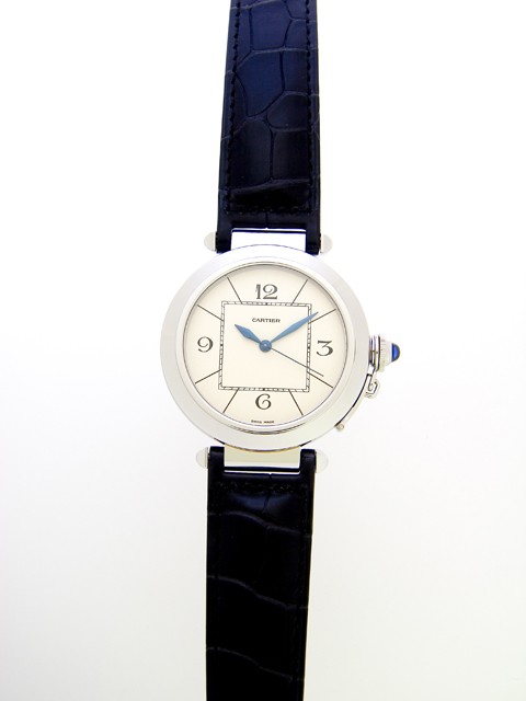 カルティエ Cartier パシャ W3107255 42mm ＳＳ ブラック皮  ホワイト