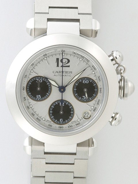 カルティエ Cartier パシャＣ W31048M7 クロノグラフ シルバー／黒目