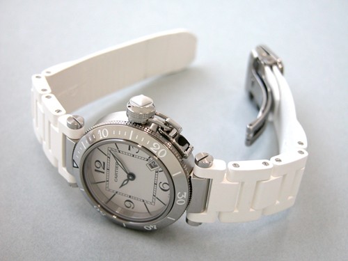 カルティエ Cartier パシャ W3140002 シータイマー レディ SM ホワイトラバーブレス シルバー