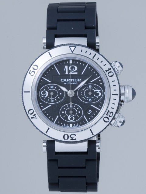 カルティエ Cartier パシャ W31088U2 シータイマー クロノグラフ ラバーブレス ブラック