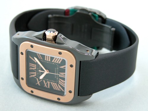 カルティエスーパーコピー Cartier サントス100 MM レディース ADLCコーティング W2020007 PG/SS ブラック