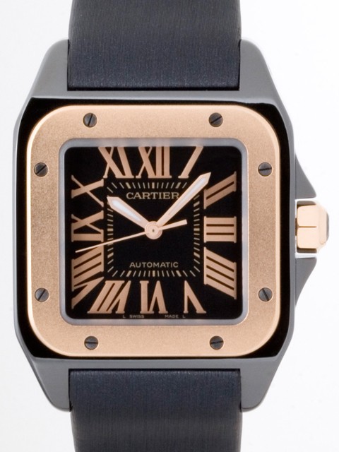 カルティエスーパーコピー Cartier サントス100 MM レディース ADLCコーティング W2020007 PG/SS ブラック