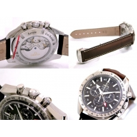 オメガ スピードマスター 3881.50.37 ブロードアロー コーアクシャル クロノグラフGMT ブラウンカーフベルト ブラック