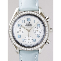 オメガ スピードマスター 3815.71.53 ダイヤベゼル ライトブルー皮 ホワイトシェルブルーアラビア