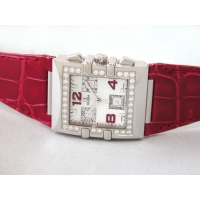 オメガ OMEGA コンステレーション 1847.73.31 クアドラ クロノ ダイヤベゼル レッド皮 ホワイトシェル 4Pダイヤ