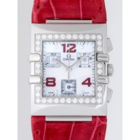 オメガ OMEGA コンステレーション 1847.73.31 クアドラ クロノ ダイヤベゼル レッド皮 ホワイトシェル 4Pダイヤ