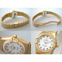 オメガ OMEGA コンステレーション アイリス 95 1167.79 YG 12Pカラーストーン ダイヤベゼル ホワイトシェル