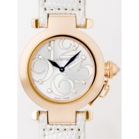 カルティエスーパーコピー Cartier パシャ WJ123021 32mm ＰG 8Pダイヤ 皮 アニメーション シルバー レディース