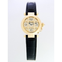 カルティエスーパーコピー Cartier パシャ WJ11951G 32mm ＹG 黒皮 コンベックスグリッドダイヤ シルバー