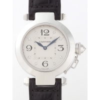 カルティエスーパーコピー Cartier パシャ WJ11902G 32mm WG 8Pダイヤ 黒皮 シルバー レディース