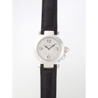 カルティエスーパーコピー Cartier パシャ WJ11902G 32mm WG 8Pダイヤ 黒皮 シルバー レディース