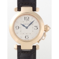 カルティエスーパーコピー Cartier パシャ WJ11891G 32mm ＹG 8Pダイヤ 黒皮 シルバー レディース