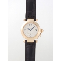 カルティエスーパーコピー Cartier パシャ WJ11891G 32mm ＹG 8Pダイヤ 黒皮 シルバー レディース