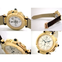 カルティエ Cartier パシャ42mm W3020151 クロノ YG/ブラウン皮 シルバー