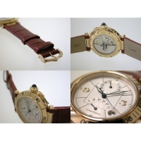 カルティエ Cartier パシャ38mm W3014456 ＹＧ GMTパワーリザーブ 茶皮 ホワイト