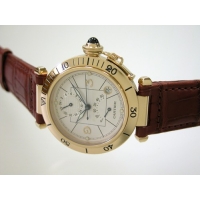 カルティエ Cartier パシャ38mm W3014456 ＹＧ GMTパワーリザーブ 茶皮 ホワイト