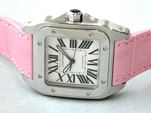 カルティエスーパーコピー Cartier サントス100 MM レディース W20126X8 ＳＳ ピンク皮 ホワイト