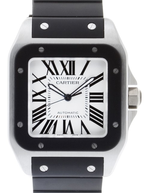 カルティエスーパーコピー Cartier サントス100 ラバー W20121U2 ＳＳ 黒ラバー ホワイト