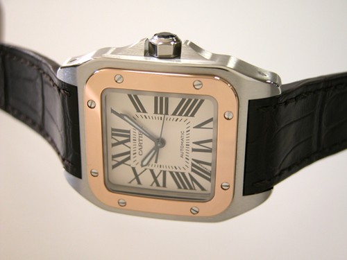 カルティエスーパーコピー Cartier サントス100 MM レディース W20107X7 茶皮 ホワイト 自動巻