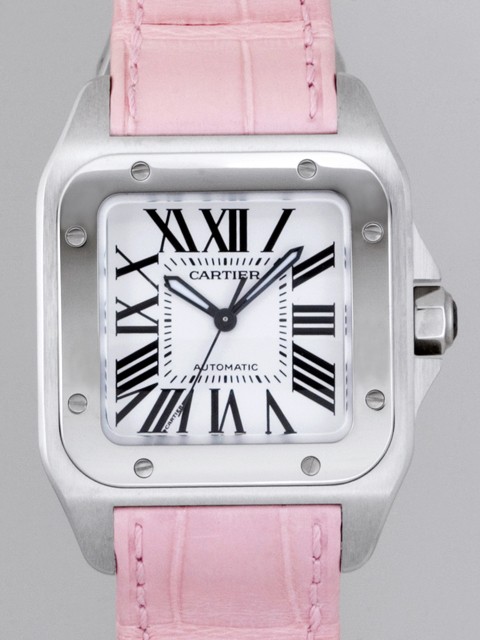 カルティエスーパーコピー Cartier サントス100 MM レディース W20106X8 SS ピンク皮 ホワイト