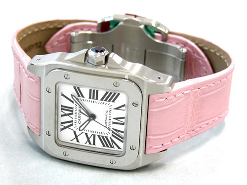 カルティエスーパーコピー Cartier サントス100 MM レディース W20106X8 SS ピンク皮 ホワイト