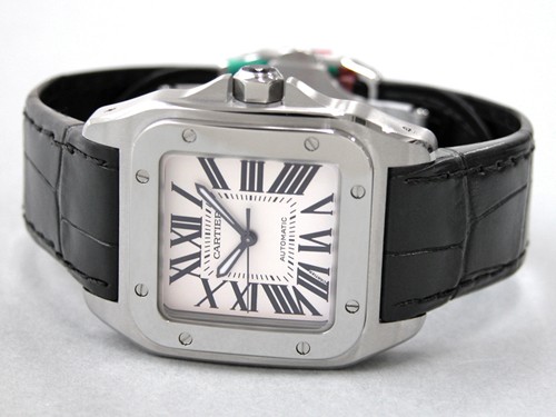 カルティエスーパーコピー Cartier サントス100 MM レディース W20106X8 SS 黒皮 ホワイト