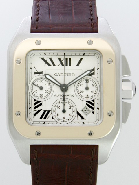 カルティエスーパーコピー Cartier サントス100 W20091X7 ＳＧ クロノグラフ 茶皮 ホワイト