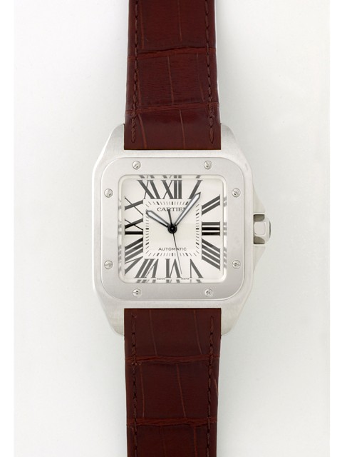 カルティエ Cartier サントス100 W20073X8 SS 茶皮 ホワイト