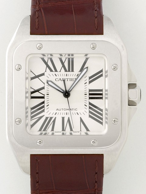 カルティエ Cartier サントス100 W20073X8 SS 茶皮 ホワイト
