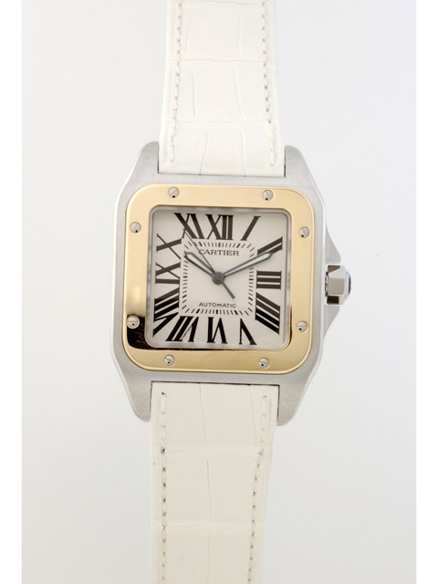 カルティエ Cartier サントス100 W20072X7 ＳＧ 白皮 ホワイト