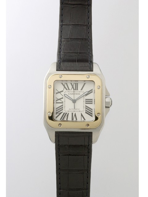 カルティエ Cartier サントス100 W20072X7 ＳＧ 黒皮 ホワイト