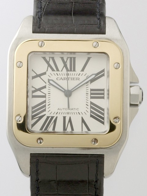 カルティエ Cartier サントス100 W20072X7 ＳＧ 黒皮 ホワイト