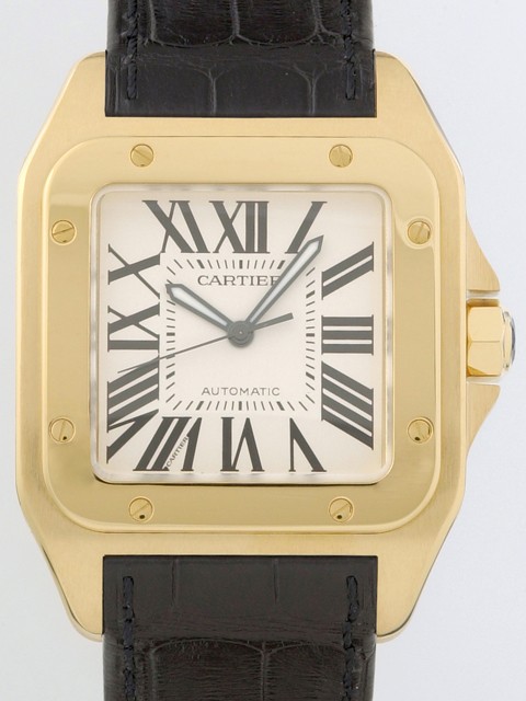 カルティエ Cartier サントス100 W20071Y1 ＹＧ 黒皮 ホワイト