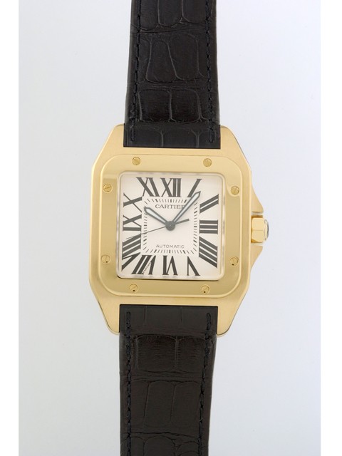 カルティエ Cartier サントス100 W20071Y1 ＹＧ 黒皮 ホワイト
