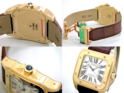 カルティエ Cartier サントス100 W20071Y1 ＹＧ 茶皮 ホワイト