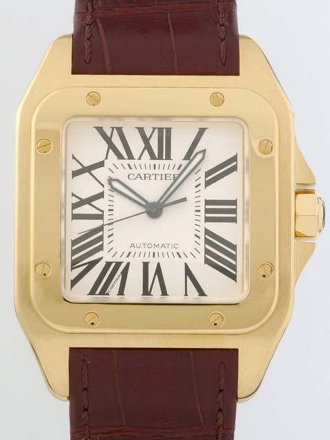 カルティエ Cartier サントス100 W20071Y1 ＹＧ 茶皮 ホワイト