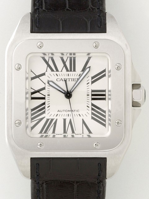カルティエ Cartier サントス100 W20073X8 SS 黒皮 ホワイト