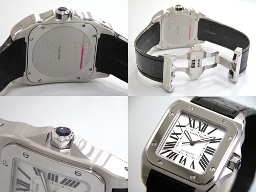 カルティエ Cartier サントス100 W20073X8 SS 黒皮 ホワイト