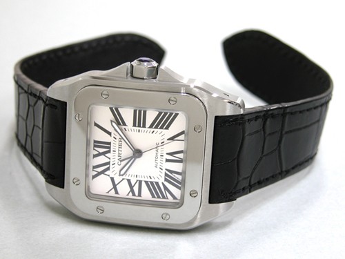 カルティエ Cartier サントス100 W20073X8 SS 黒皮 ホワイト