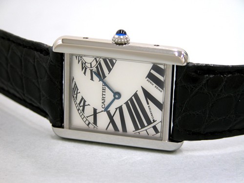 カルティエ Cartier タンクソロ W5200017 SS LM ブラック皮ベルト ホワイト インデックスアニメーション