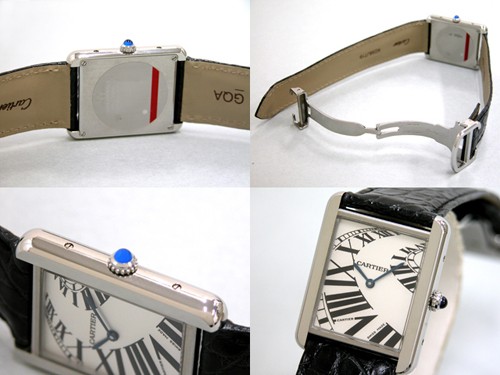 カルティエ Cartier タンクソロ W5200017 SS LM ブラック皮ベルト ホワイト インデックスアニメーション