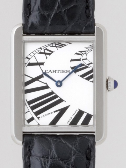 カルティエ Cartier タンクソロ W5200017 SS LM ブラック皮ベルト ホワイト インデックスアニメーション