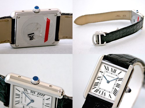 カルティエ Cartier タンクソロ W5200005 ＳS SＭ ブラック皮ベルト シルバー