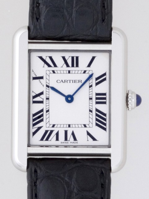 カルティエ Cartier タンクソロ W5200005 ＳS SＭ ブラック皮ベルト シルバー