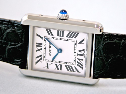 カルティエ Cartier タンクソロ W5200005 ＳS SＭ ブラック皮ベルト シルバー