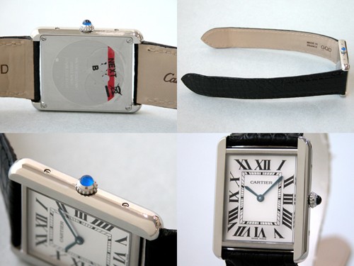カルティエ Cartier タンクソロ W5200003 ＳS ＬＭ ブラック皮ベルト ホワイト