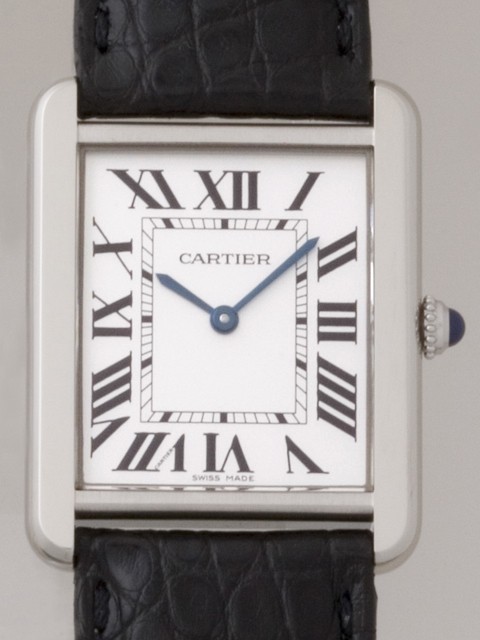 カルティエ Cartier タンクソロ W5200003 ＳS ＬＭ ブラック皮ベルト ホワイト