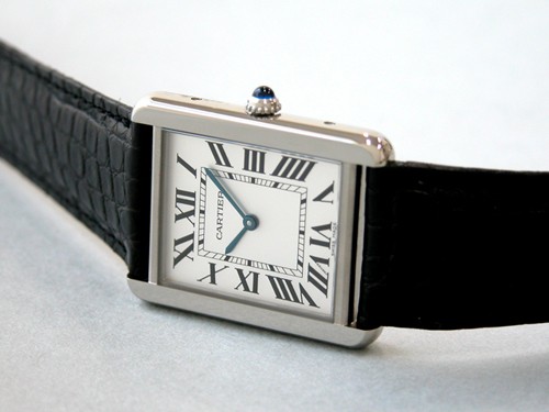 カルティエ Cartier タンクソロ W5200003 ＳS ＬＭ ブラック皮ベルト ホワイト